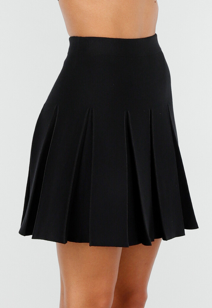 Zwarte Geplooide Rok in Gebreide Stretchstof