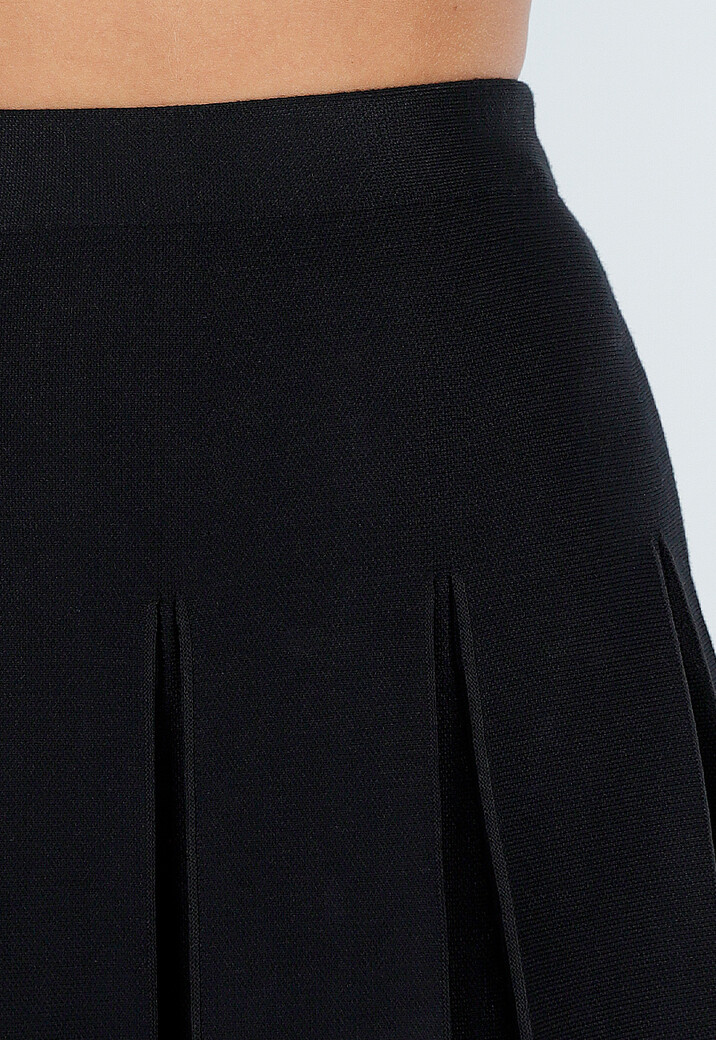 Zwarte Geplooide Rok in Gebreide Stretchstof