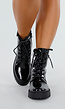 Zwarte Lakleren Veterboots met Chunky Zool