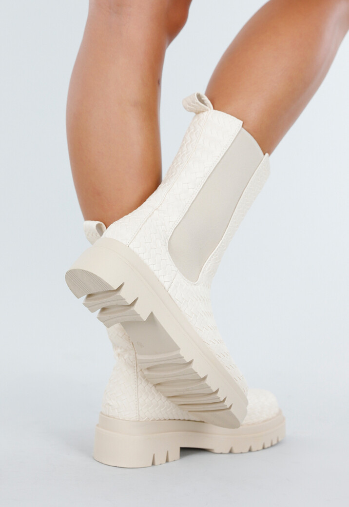 Beige Chelsea Boots met Geweven Detail en Chunky Zool