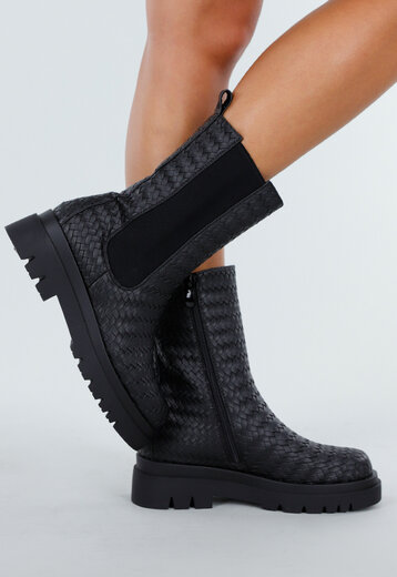 Zwarte Geweven Chelsea Boots