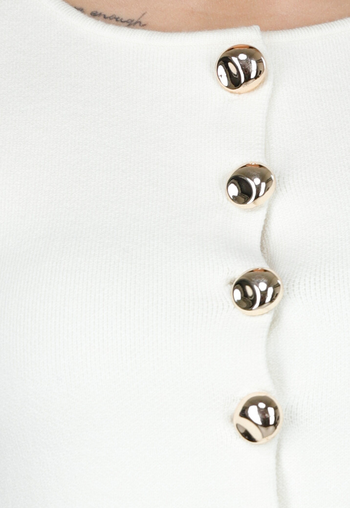 Crèmekleurige Mouwloze Top met Gouden Knopen en Split