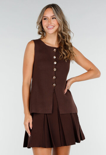 Donkerbruine Top met Knopen