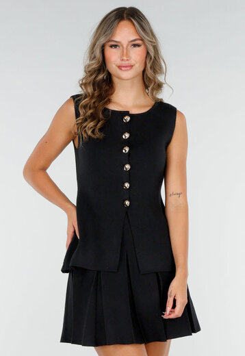 Zwarte Top met Gouden Knopen