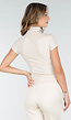 Beige Stretch Top met Col en Korte Mouwen