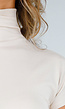 Beige Stretch Top met Col en Korte Mouwen