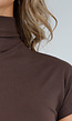 Bruine Stretch Top met Col en Korte Mouwen