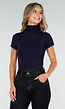 Navy Stretch Top met Col en Korte Mouwen