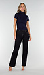 Navy Stretch Top met Col en Korte Mouwen
