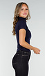 Navy Stretch Top met Col en Korte Mouwen