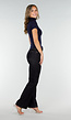 Navy Stretch Top met Col en Korte Mouwen