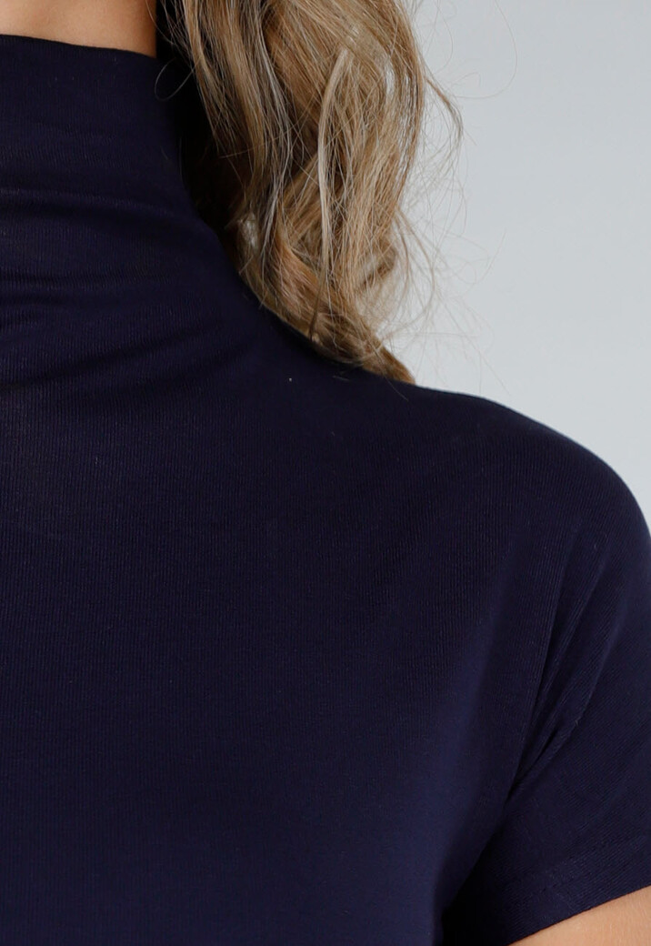 Navy Stretch Top met Col en Korte Mouwen