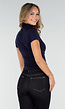 Navy Stretch Top met Col en Korte Mouwen