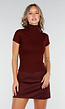 Bordeauxrode Stretch Top met Col en Korte Mouwen