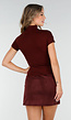 Bordeauxrode Stretch Top met Col en Korte Mouwen