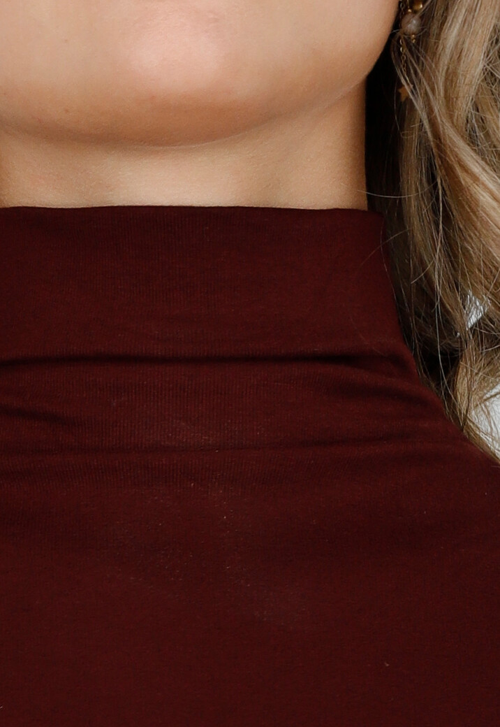 Bordeauxrode Stretch Top met Col en Korte Mouwen