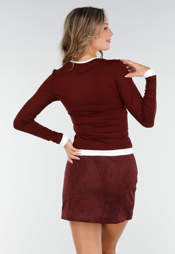 Rode Top met Witte Boorden en Lange Mouwen