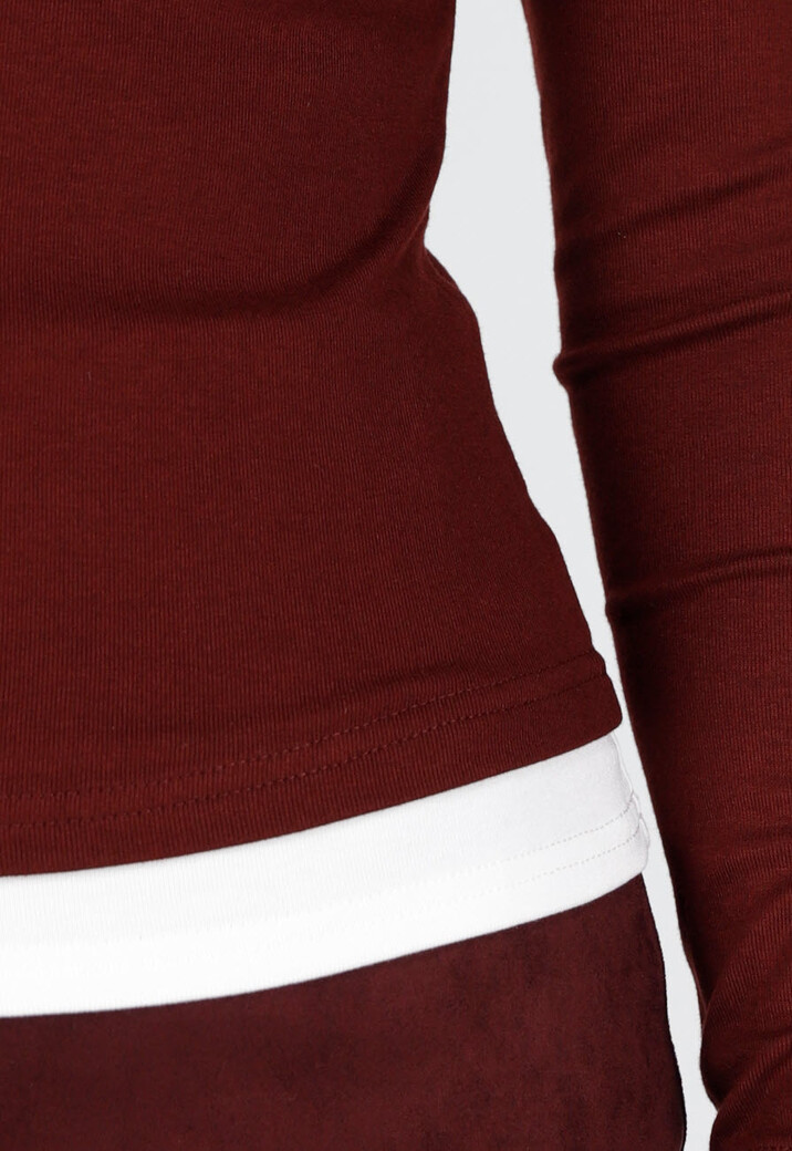 Rode Top met Witte Boorden en Lange Mouwen