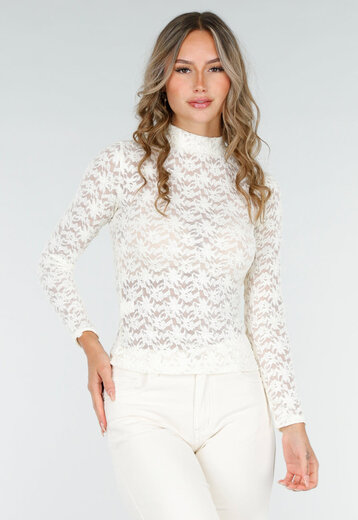Beige Kanten Top met Col