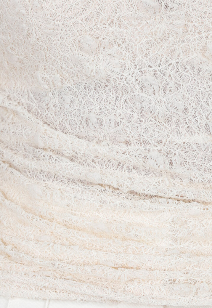 Beige See Through Kanten Top met Gedrappeerd Effect