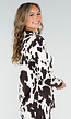 Bruin-Witte Blouse met Koeienprint  en Goudkleurige Knopen