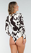 Bruin-Witte Stretch Body met Koeienprint en Lange Mouwen