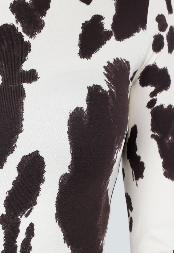 Bruin-Witte Stretch Body met Koeienprint en Lange Mouwen