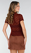 Bordeaux Gehaakte Stretch Top met Col en Korte Mouwen