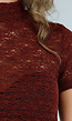 Bordeaux Gehaakte Stretch Top met Col en Korte Mouwen