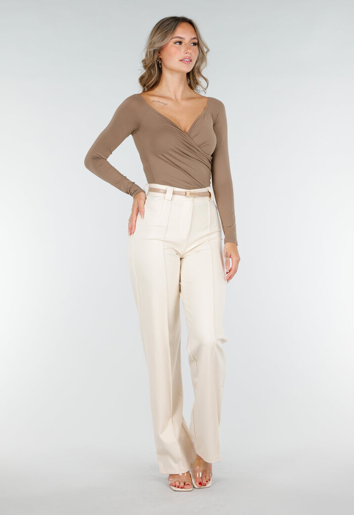 Camel Top met Lange Mouwen en Plooidetail