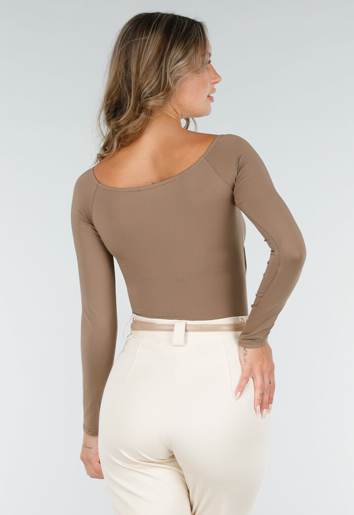 Camel Top met Lange Mouwen en Plooidetail