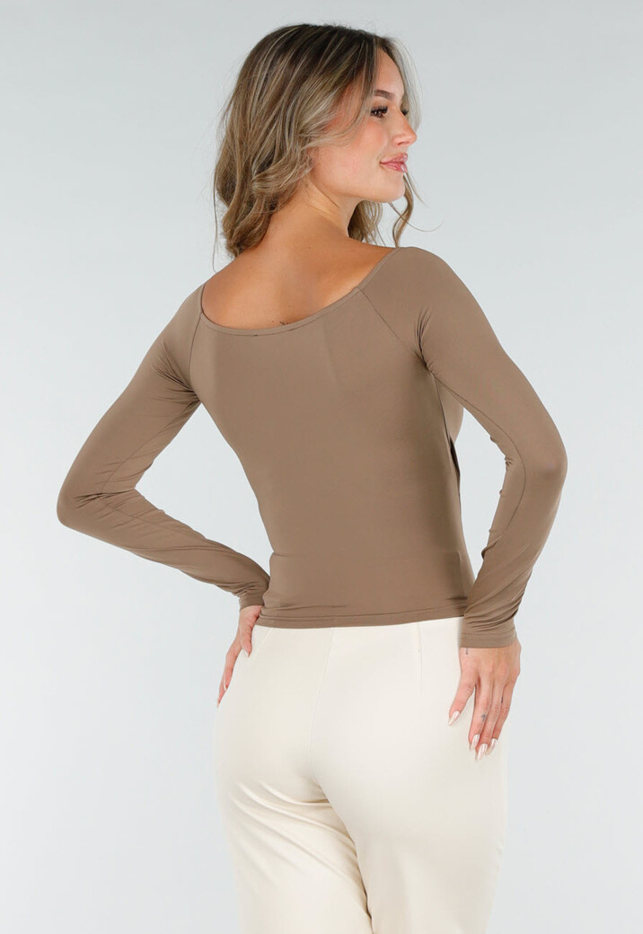 Camel Top met Lange Mouwen en Plooidetail