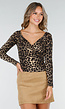 Panterprint Stretch Top met Ruches en Overslaghals