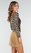 Panterprint Stretch Top met Ruches en Overslaghals