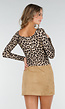 Panterprint Stretch Top met Ruches en Overslaghals