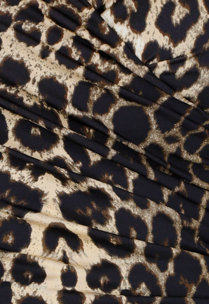 Panterprint Stretch Top met Ruches en Overslaghals