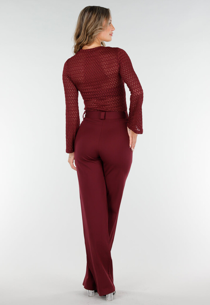 Opengewerkte Top Bordeaux Rood met Wijde Mouwen