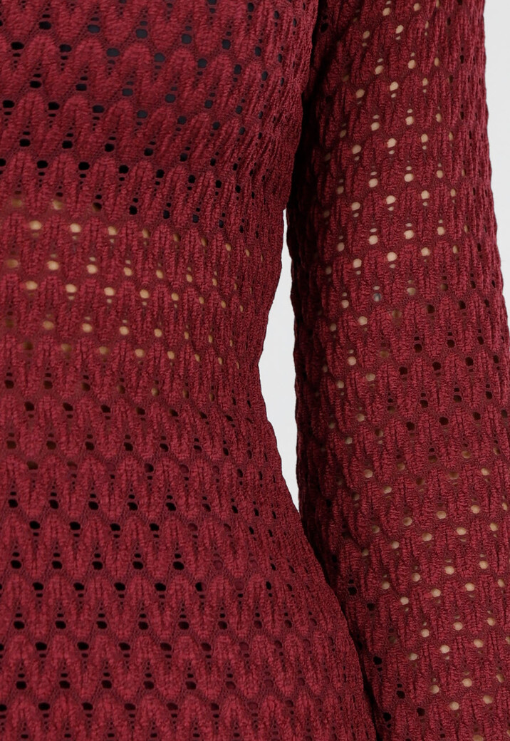 Opengewerkte Top Bordeaux Rood met Wijde Mouwen