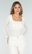 Ecru  Top Met Vierkante Hals En Stretchstructuur