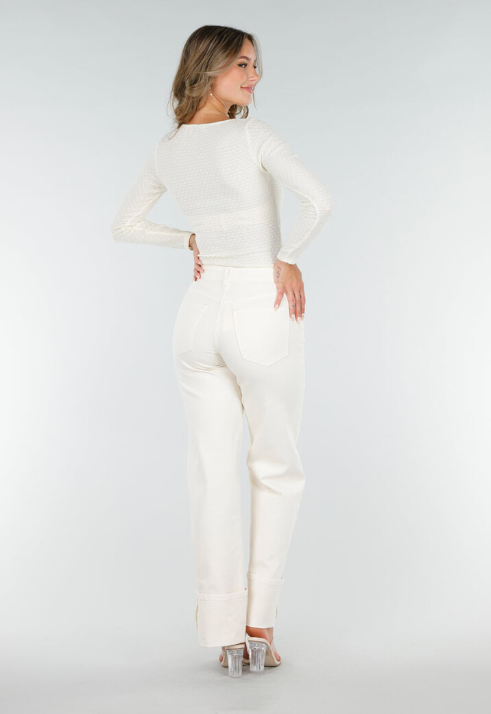 Ecru  Top Met Vierkante Hals En Stretchstructuur