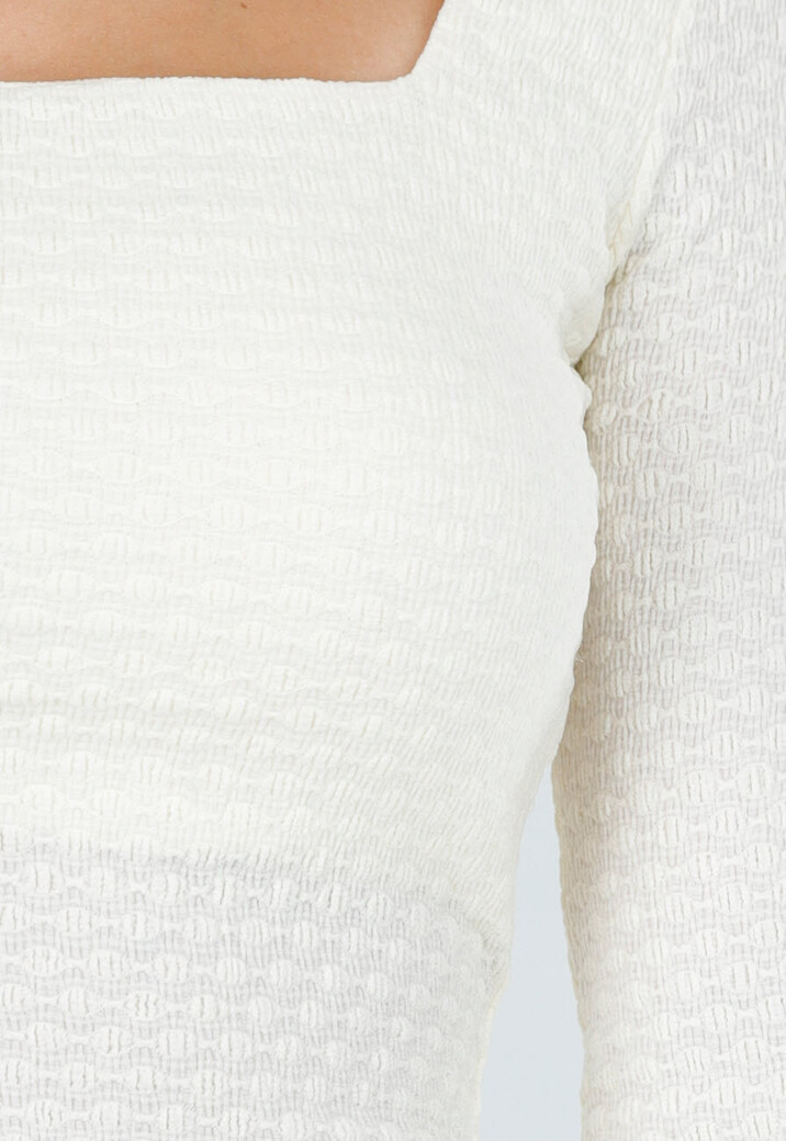 Ecru  Top Met Vierkante Hals En Stretchstructuur