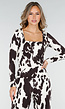 Bruine Koeienprint Top met Lange Mouwen