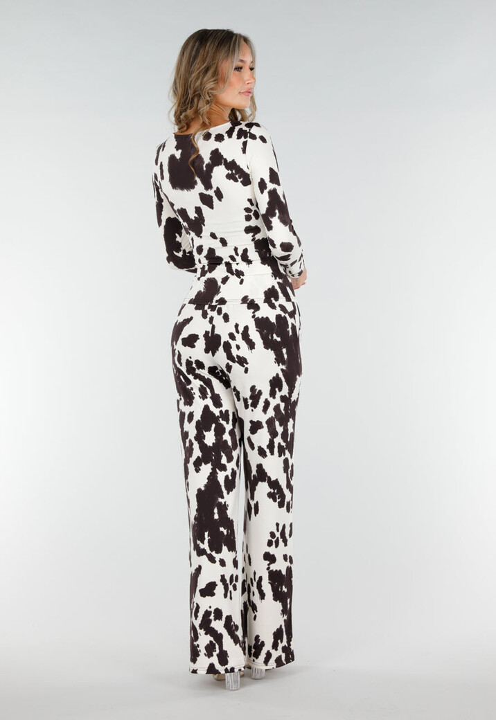 Bruine Koeienprint Top met Lange Mouwen