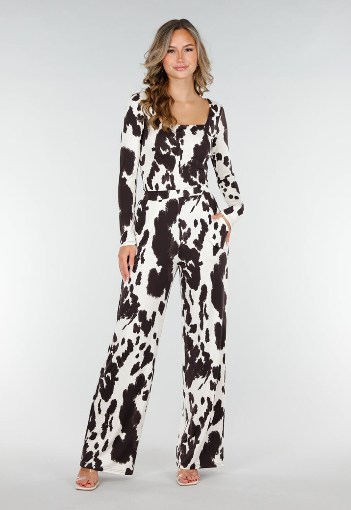 Bruine Koeienprint Top met Lange Mouwen