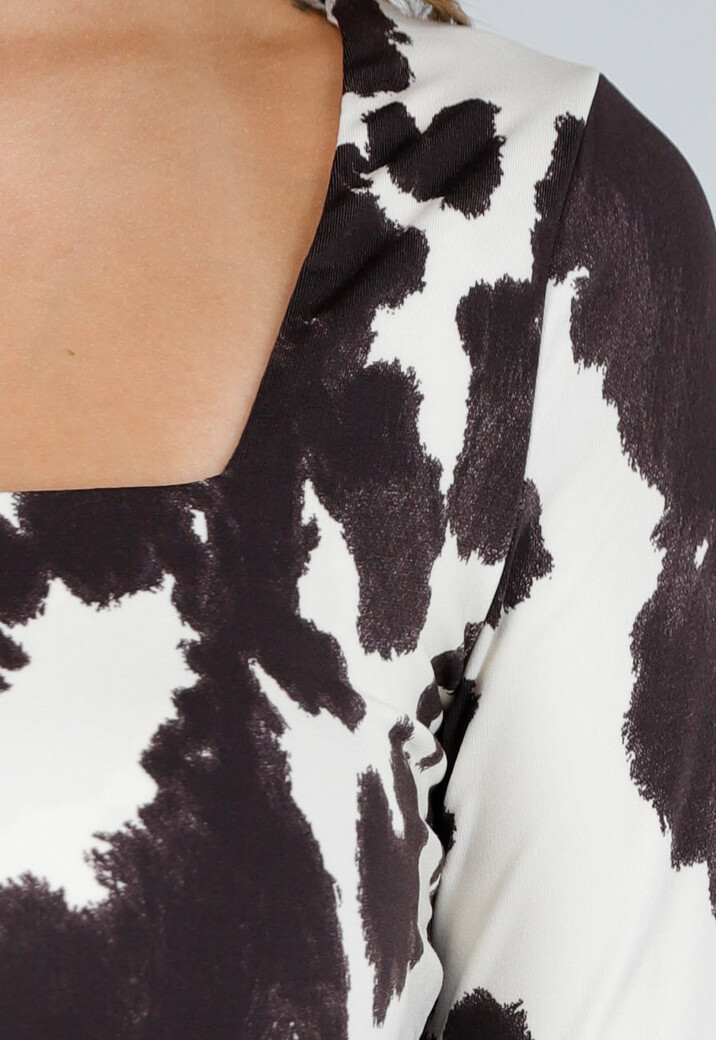 Bruine Koeienprint Top met Lange Mouwen