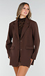 Bruine Oversized Blazer met Knopen en Klepzakken