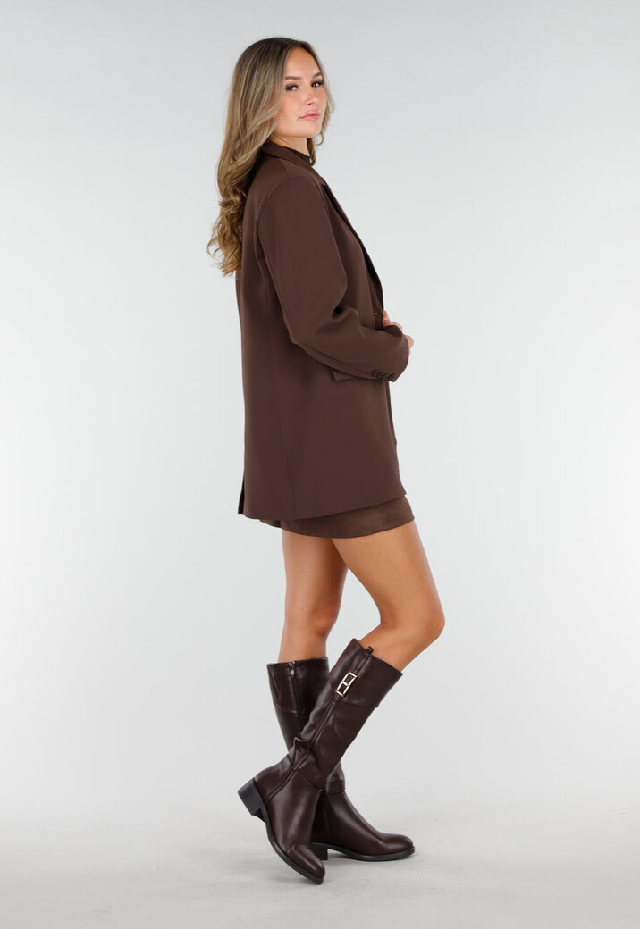 Bruine Oversized Blazer met Knopen en Klepzakken