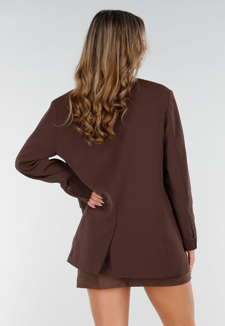 Bruine Oversized Blazer met Knopen en Klepzakken