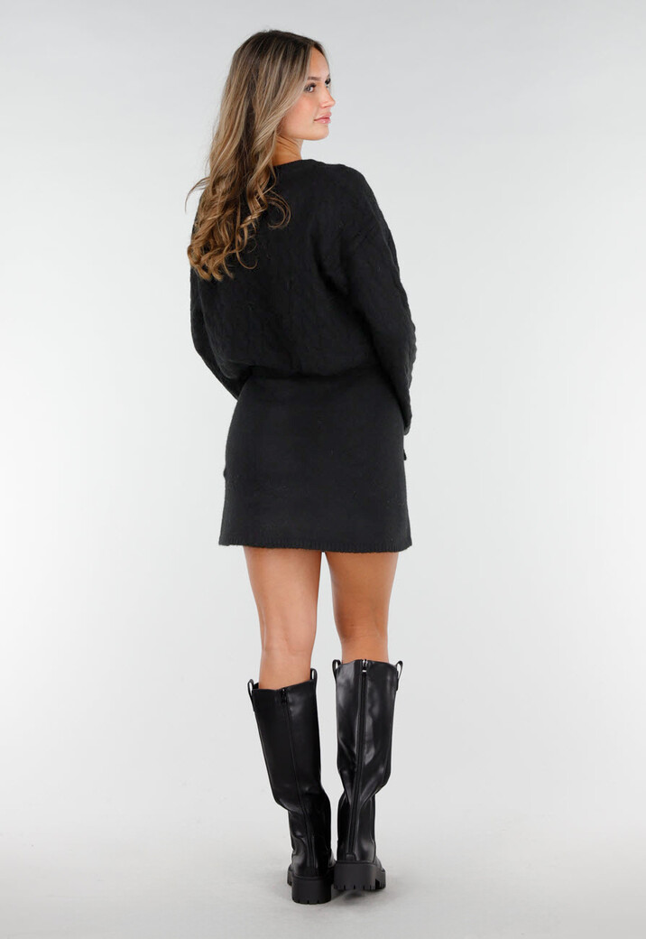 Zwarte Gebreide Overslagrok met Strikdetail