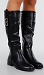 Zwarte Hoge Laarzen met Rits en Goudkleurige Gesp
